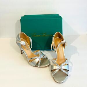 Lauren Lorraine Daisey Silver Crystal Strappy Heels Size 6.5 New